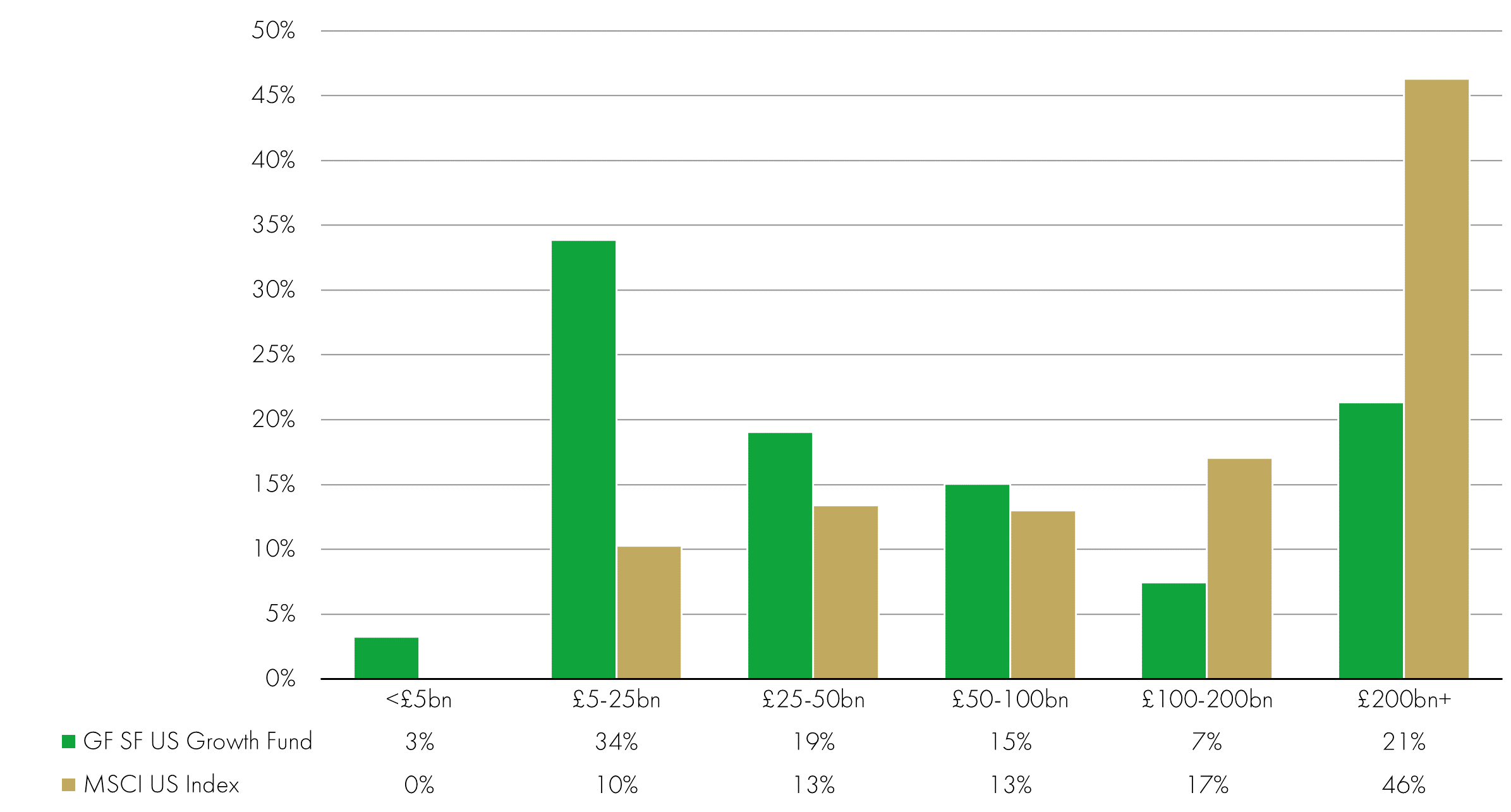Market cap split by weight in Fund